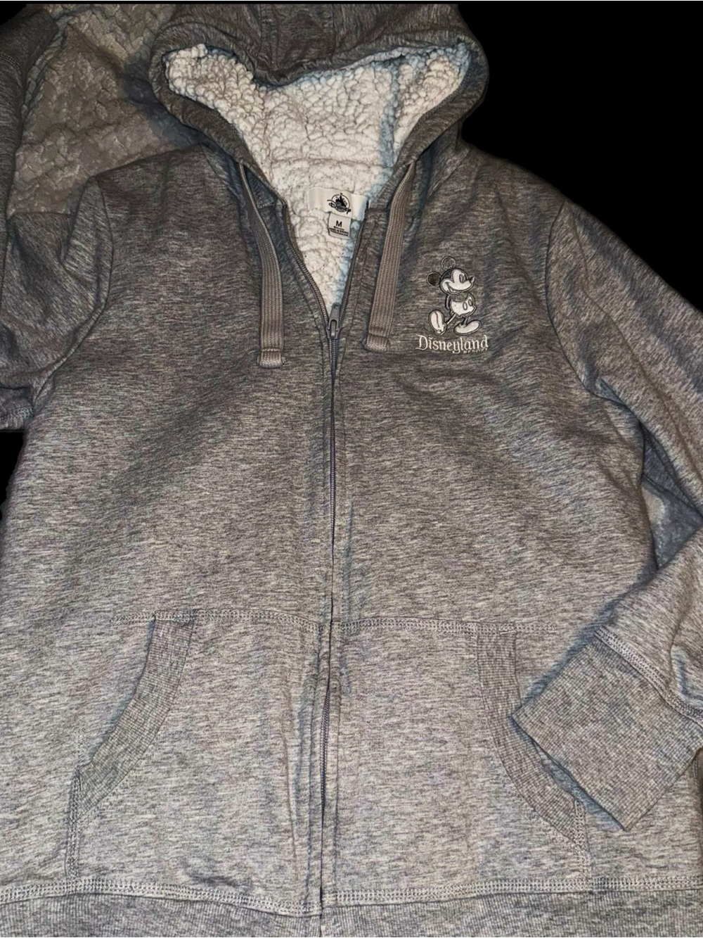 Disney Gray Sherpa-Lined Zip Hoodie with Mickey Embroidery